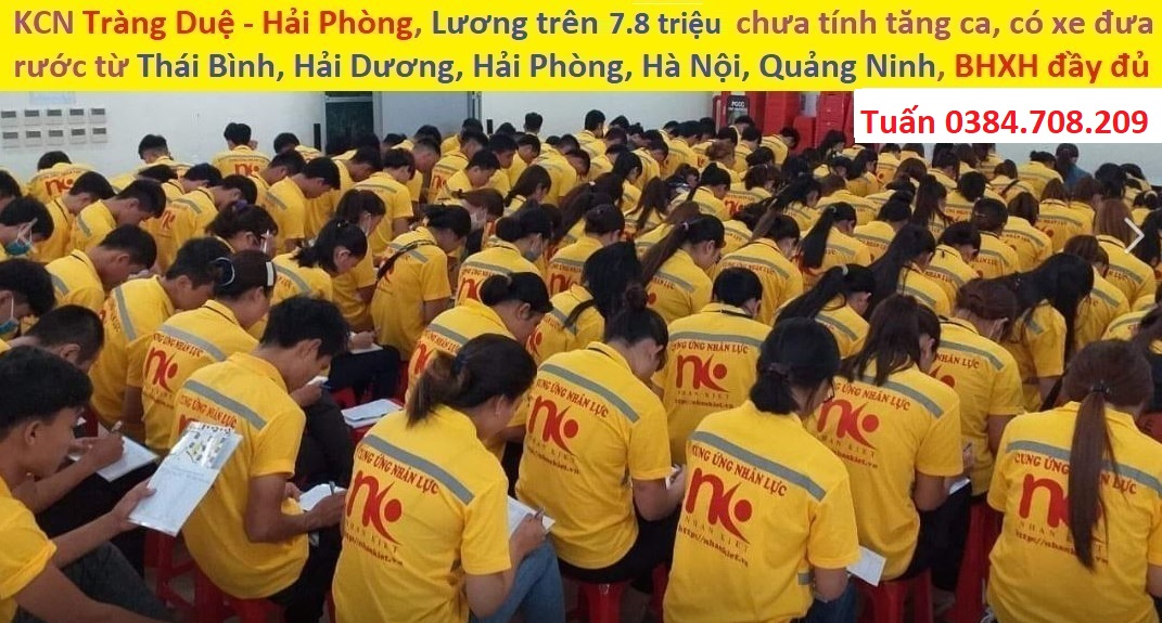 Tuyển LĐPT tại KCN Tràng Duệ, lương trên 7.8 triệu chưa tính tăng ca ngày nghỉ (Mr. Tuấn 0384.708.209)